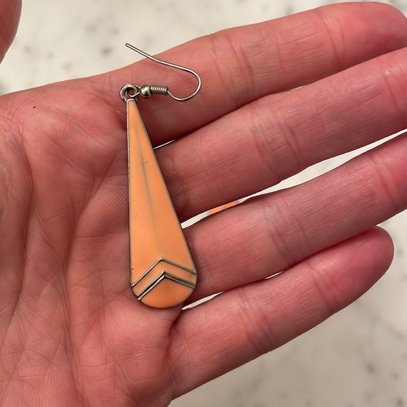 Peach and silver drop earrings - Picture 2 of 3